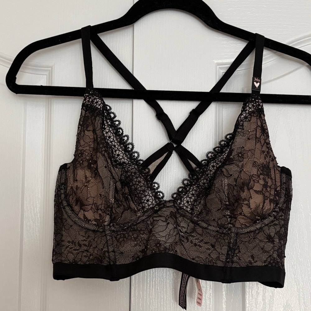 Black Lace Underwire Bralette with Strappy Back